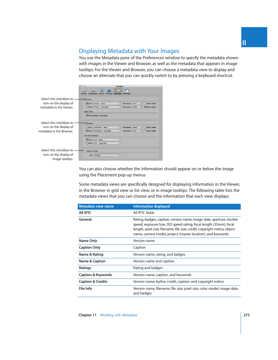 Displaying metadata with your images, P. 273) | Apple Aperture 2 User Manual | Page 273 / 701