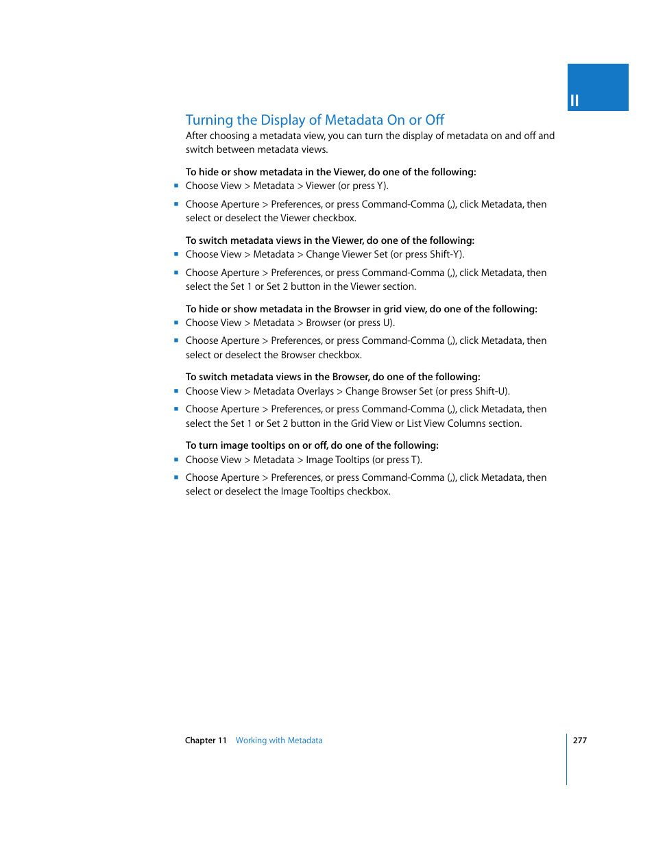 Turning the display of metadata on or off, P. 277) | Apple Aperture 2 User Manual | Page 277 / 701