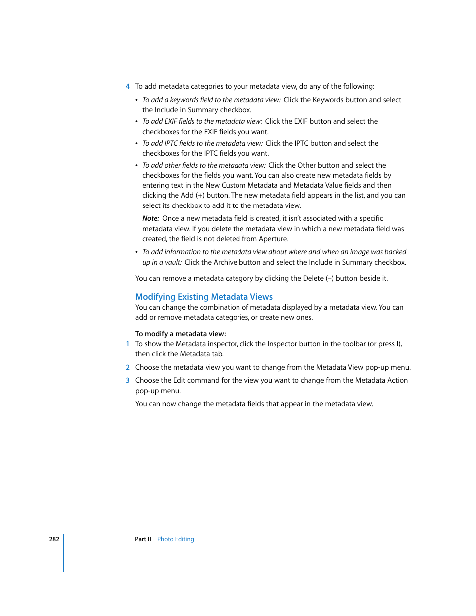 Modifying existing metadata views | Apple Aperture 2 User Manual | Page 282 / 701