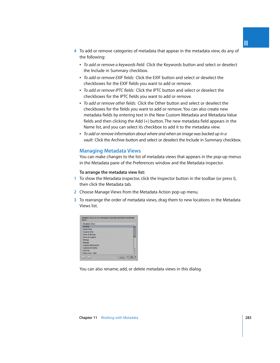 Managing metadata views | Apple Aperture 2 User Manual | Page 283 / 701