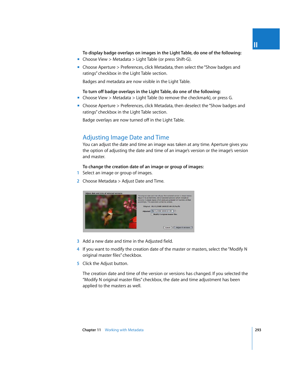 Adjusting image date and time, P. 293) | Apple Aperture 2 User Manual | Page 293 / 701