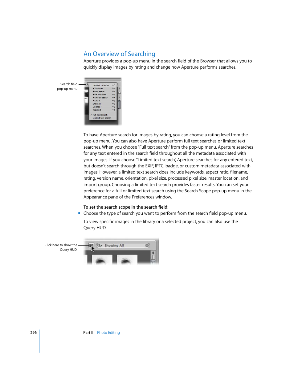 An overview of searching, P. 296) | Apple Aperture 2 User Manual | Page 296 / 701