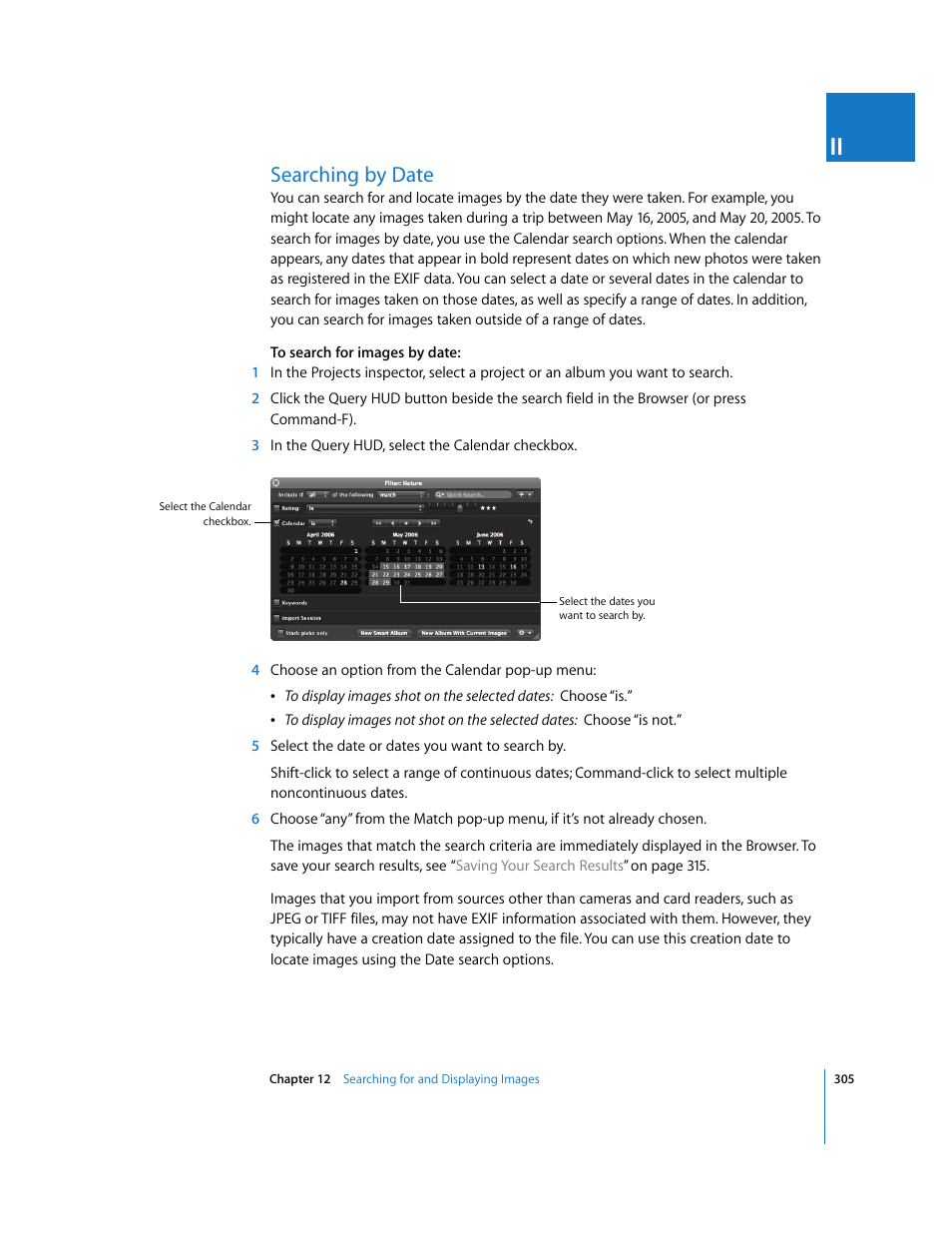 Searching by date, P. 305) | Apple Aperture 2 User Manual | Page 305 / 701
