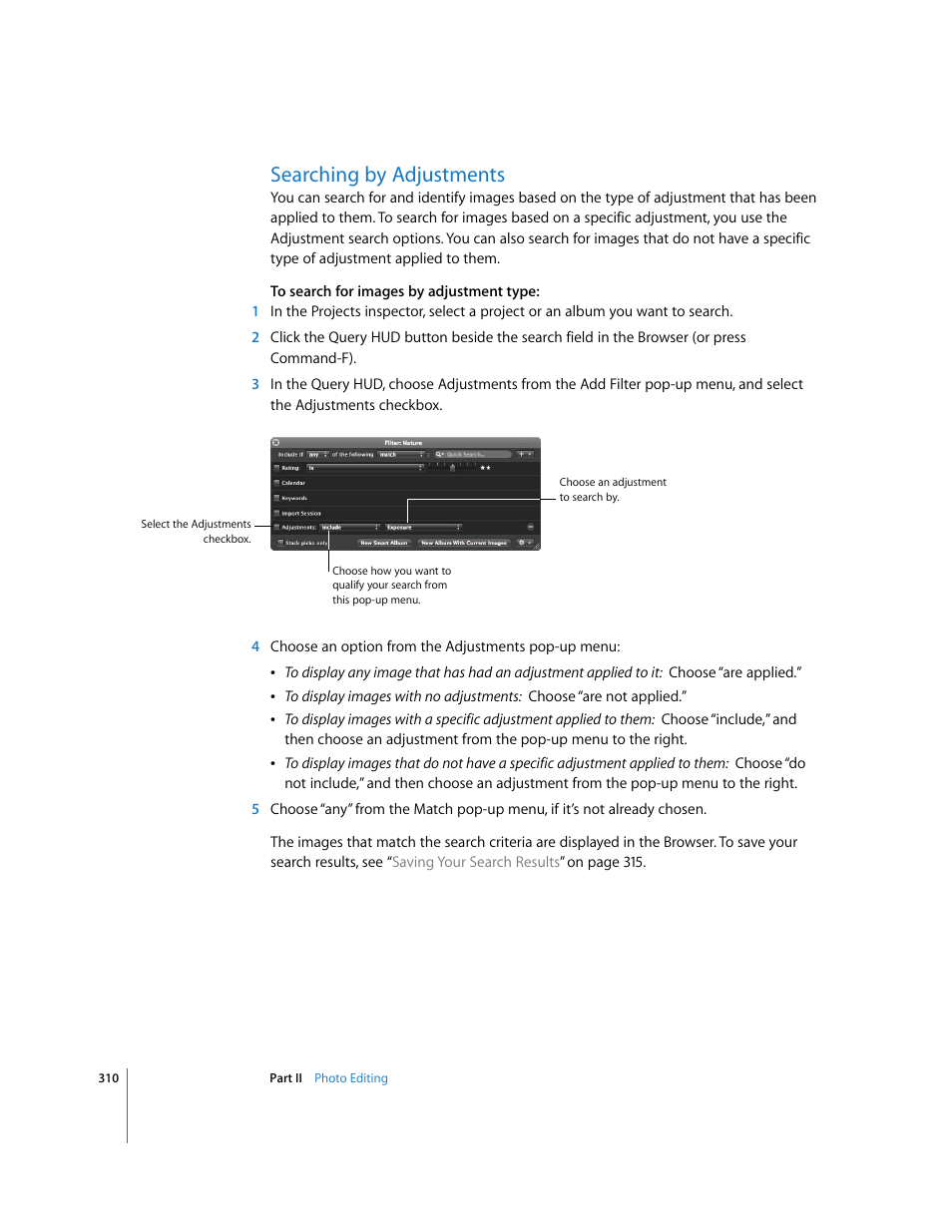 Searching by adjustments, P. 310) | Apple Aperture 2 User Manual | Page 310 / 701