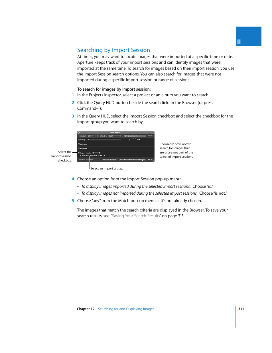 Searching by import session, P. 311) | Apple Aperture 2 User Manual | Page 311 / 701