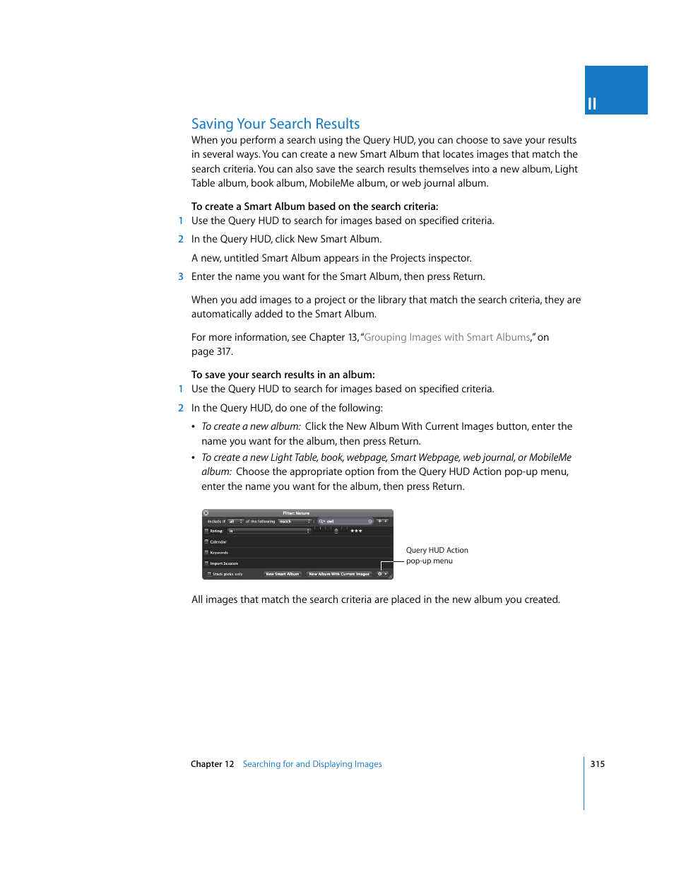 Saving your search results, P. 315) | Apple Aperture 2 User Manual | Page 315 / 701