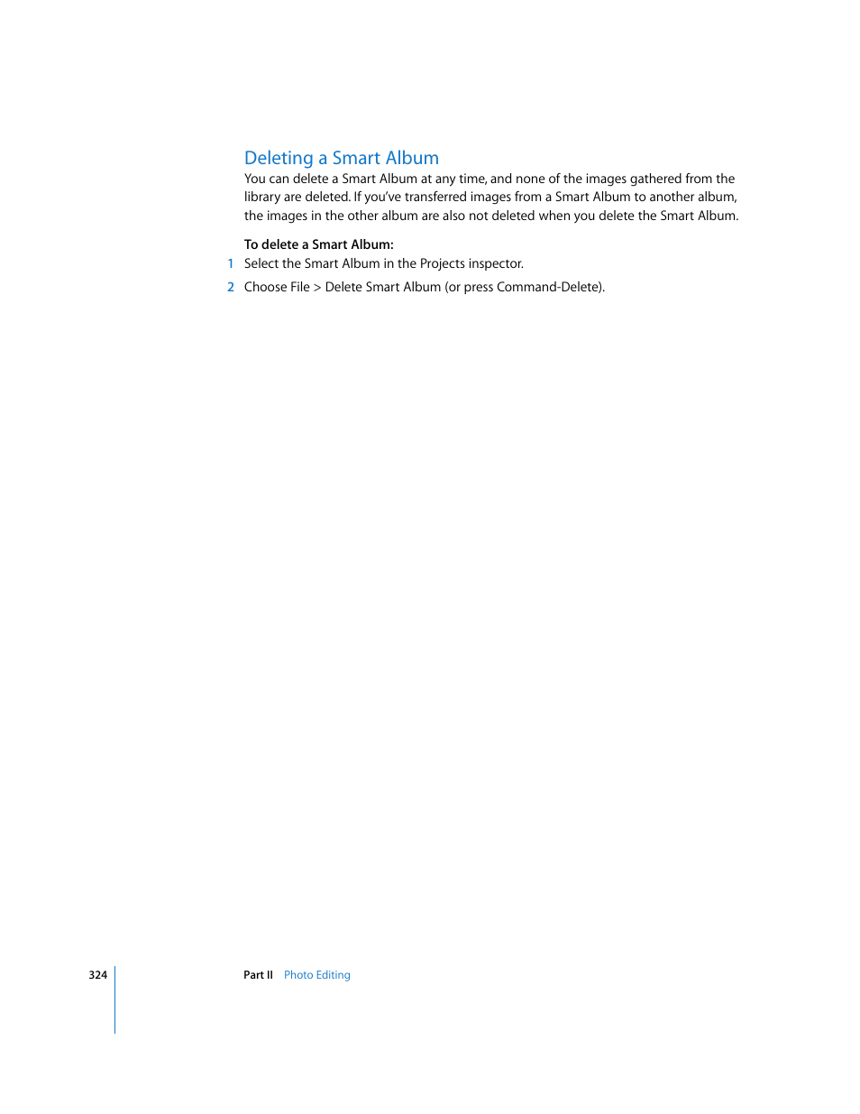 Deleting a smart album, P. 324) | Apple Aperture 2 User Manual | Page 324 / 701