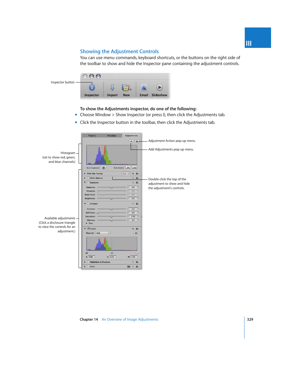 Showing the adjustment controls | Apple Aperture 2 User Manual | Page 329 / 701