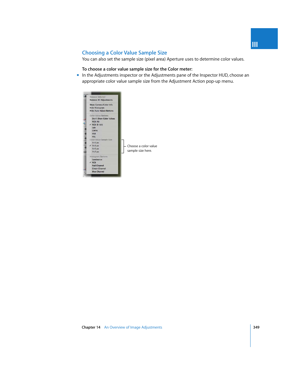 Choosing a color value sample size | Apple Aperture 2 User Manual | Page 349 / 701