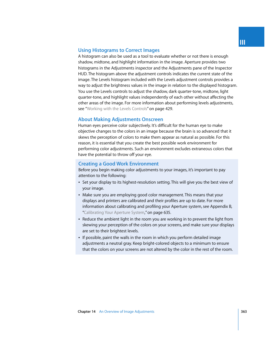 Using histograms to correct images, About making adjustments onscreen | Apple Aperture 2 User Manual | Page 363 / 701