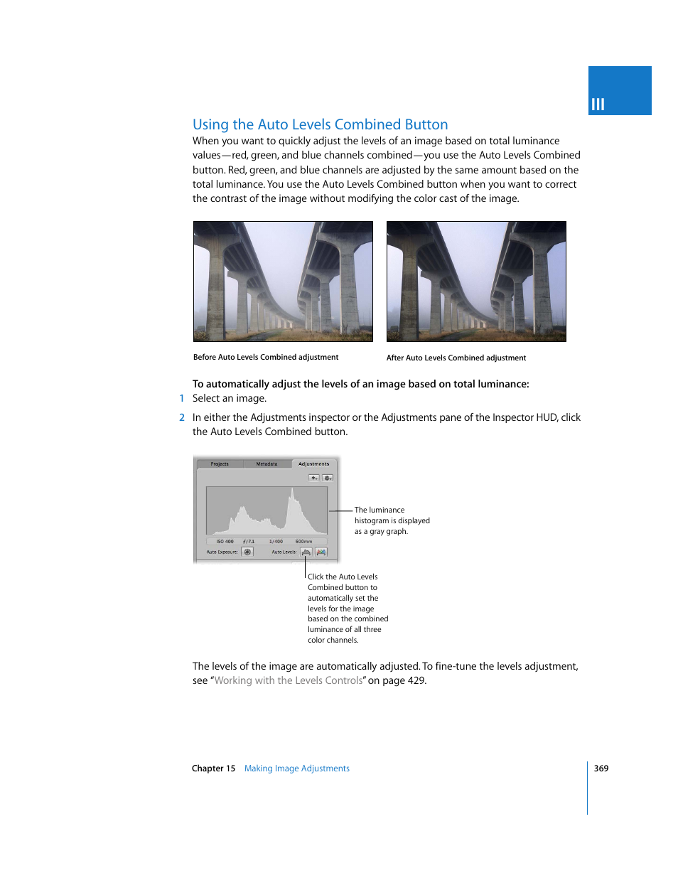 Using the auto levels combined button | Apple Aperture 2 User Manual | Page 369 / 701