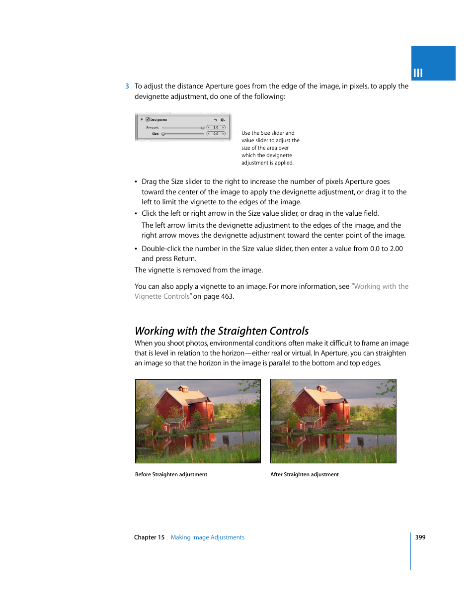 Working with the straighten controls, P. 399) | Apple Aperture 2 User Manual | Page 399 / 701