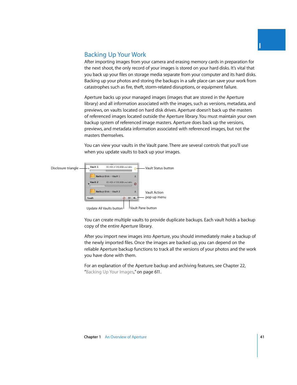 Backing up your work, P. 41) | Apple Aperture 2 User Manual | Page 41 / 701