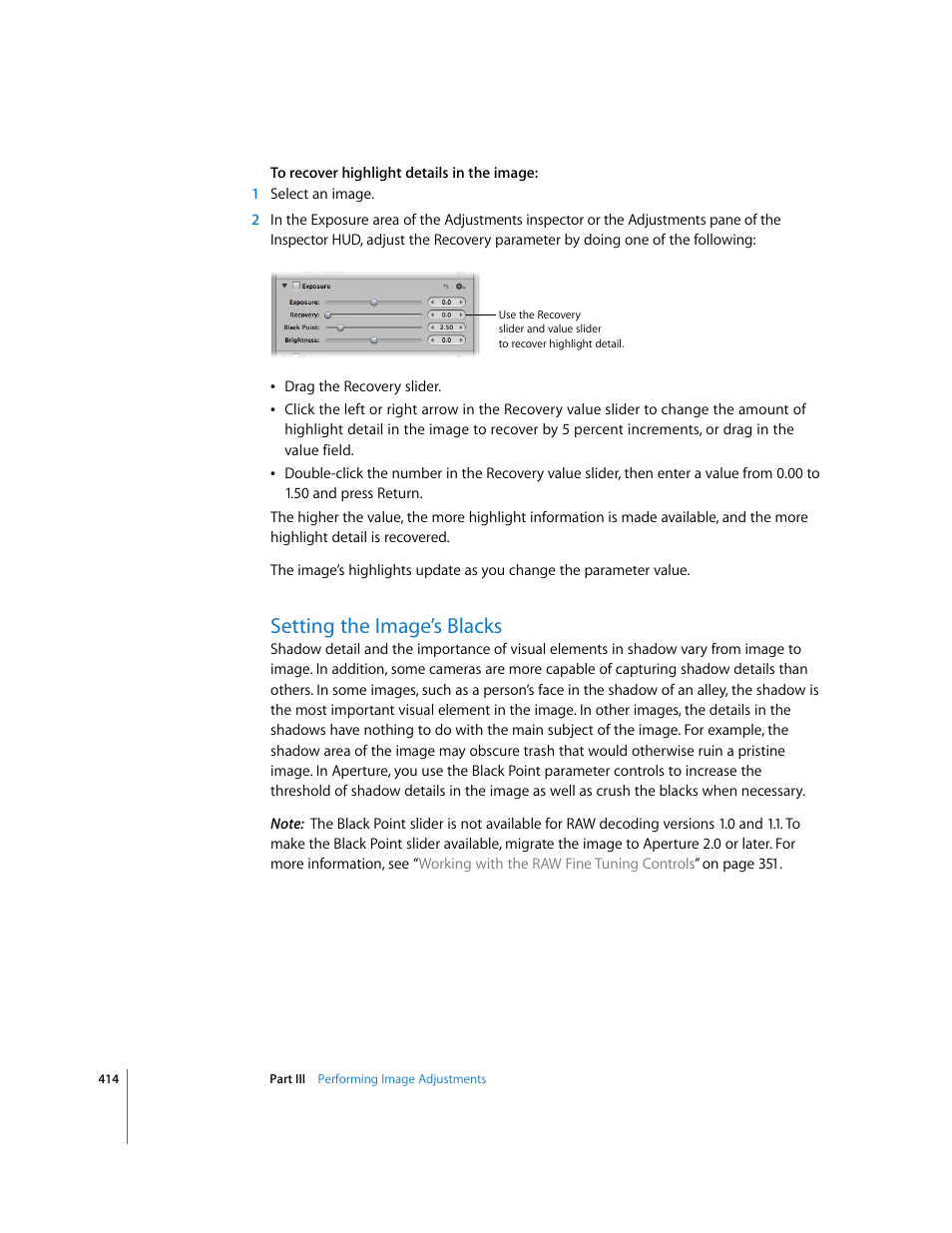 Setting the image’s blacks | Apple Aperture 2 User Manual | Page 414 / 701