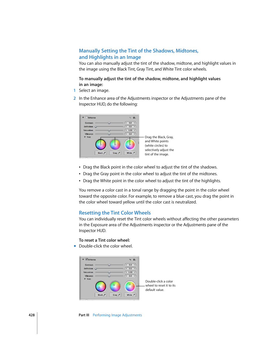 Resetting the tint color wheels | Apple Aperture 2 User Manual | Page 428 / 701