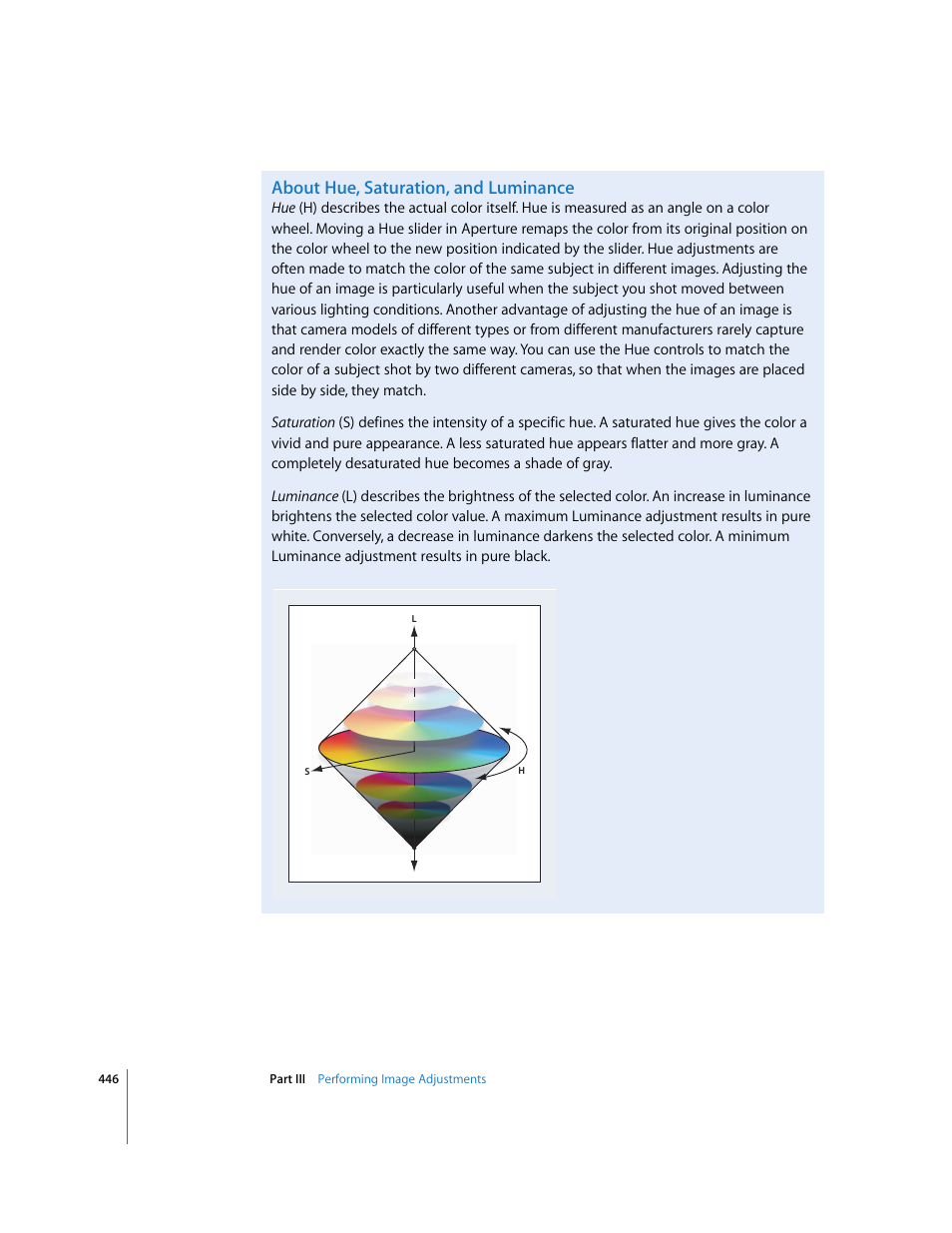 About hue, saturation, and luminance | Apple Aperture 2 User Manual | Page 446 / 701