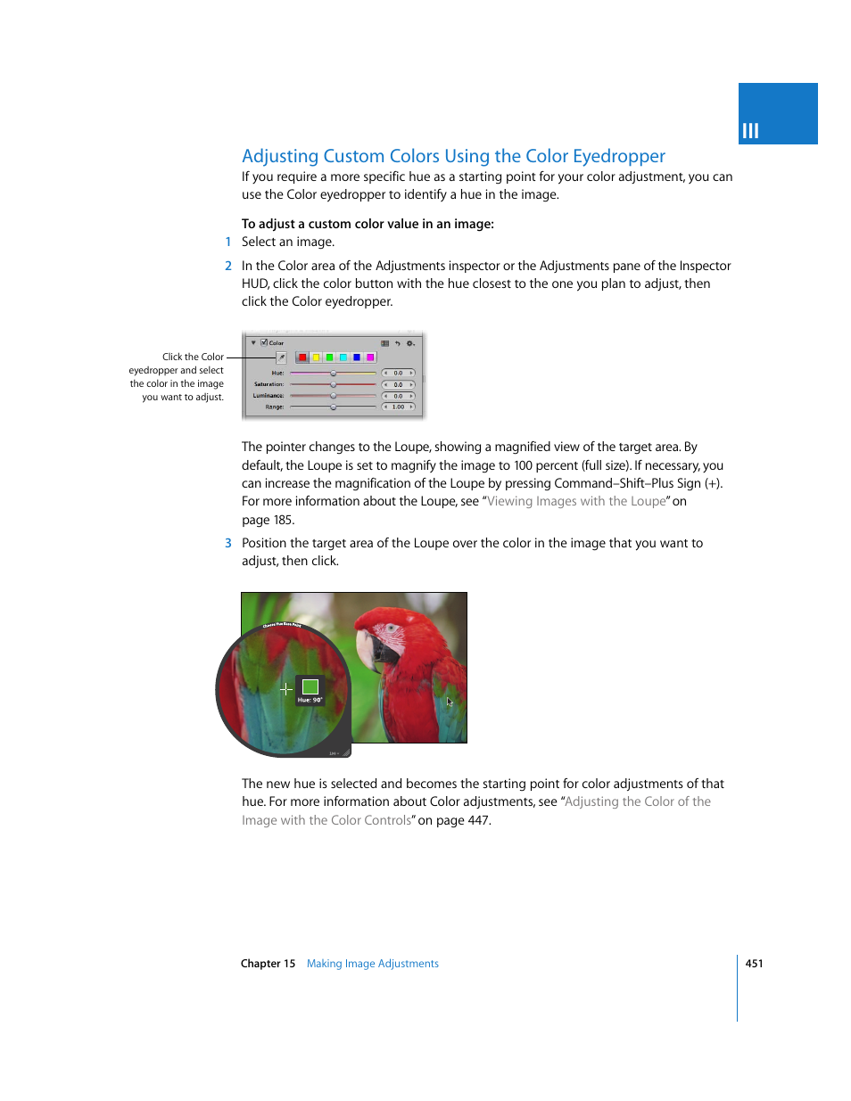 Adjusting custom colors using the color eyedropper | Apple Aperture 2 User Manual | Page 451 / 701