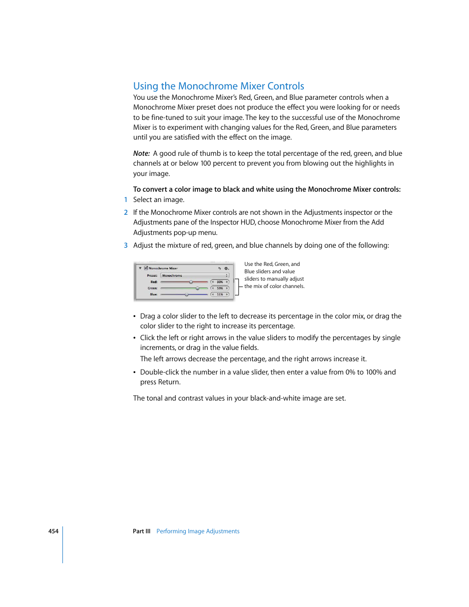 Using the monochrome mixer controls | Apple Aperture 2 User Manual | Page 454 / 701