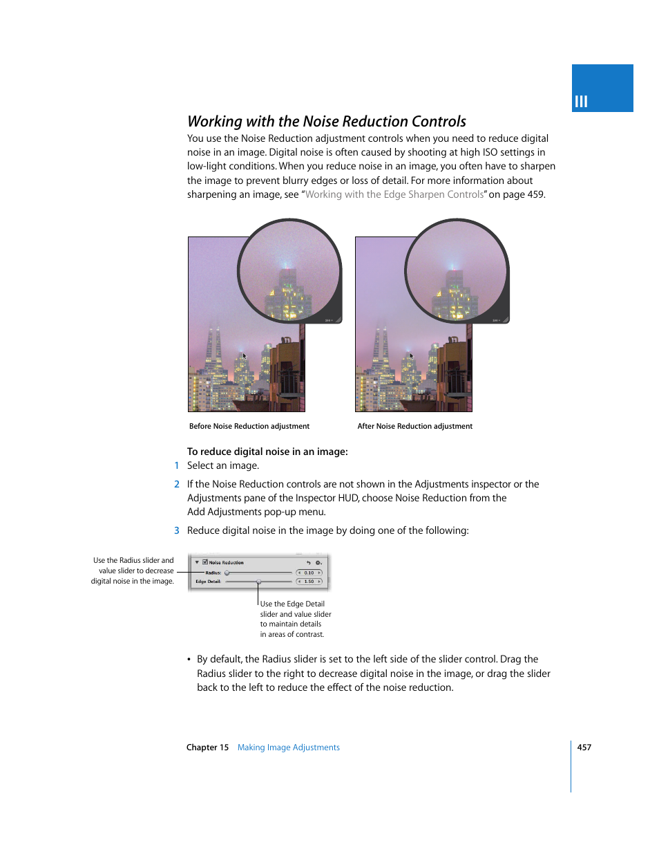 Working with the noise reduction controls, P. 457) | Apple Aperture 2 User Manual | Page 457 / 701