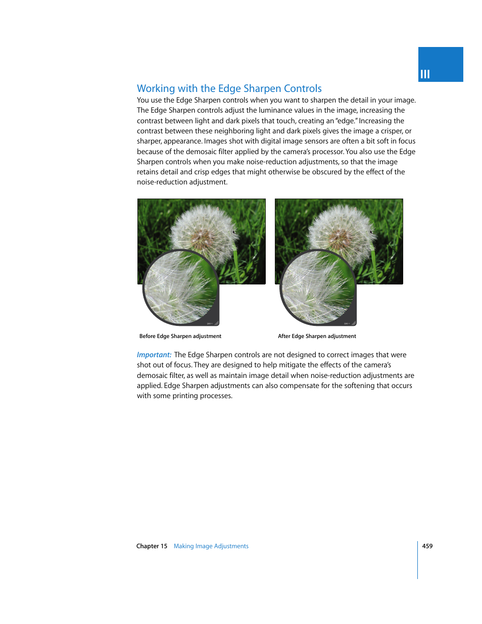 Working with the edge sharpen controls | Apple Aperture 2 User Manual | Page 459 / 701