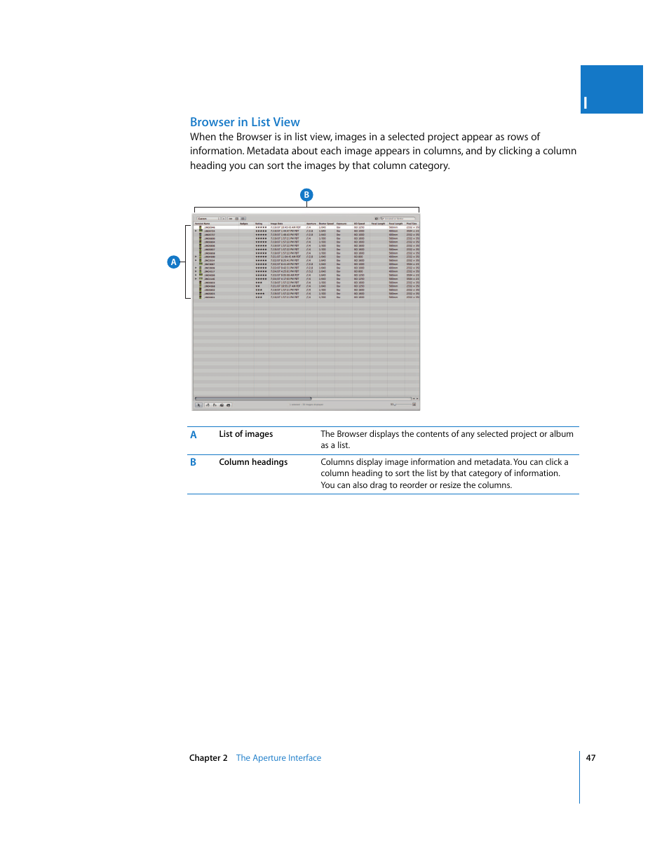 Browser in list view | Apple Aperture 2 User Manual | Page 47 / 701