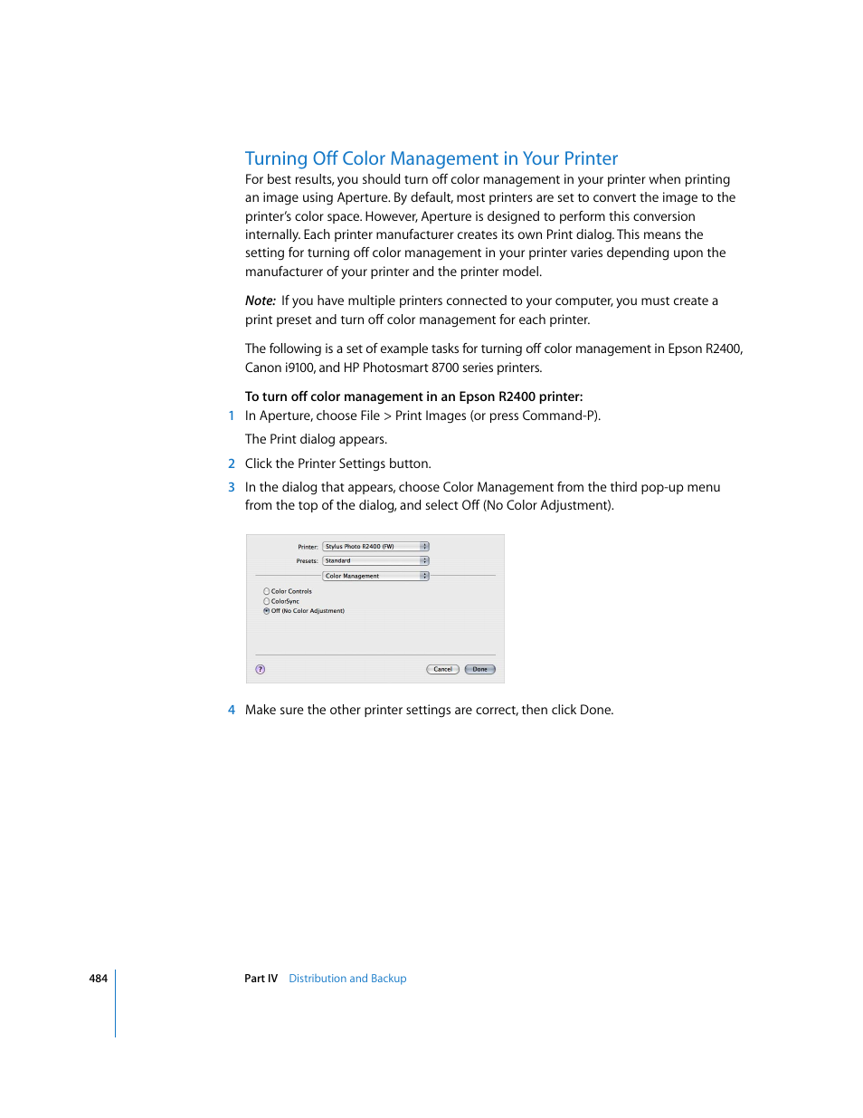 Turning off color management in your printer, P. 484) | Apple Aperture 2 User Manual | Page 484 / 701