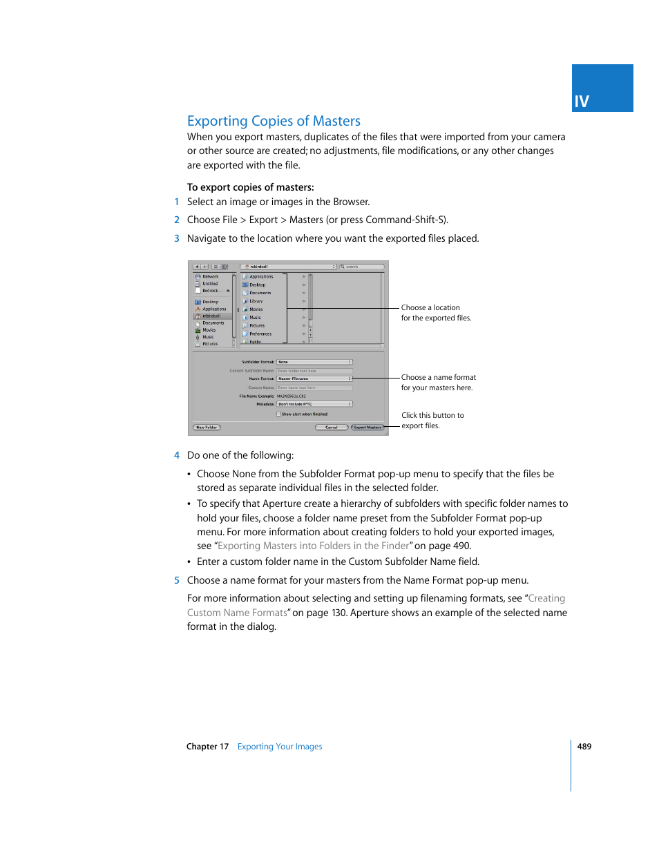 Exporting copies of masters, P. 489) | Apple Aperture 2 User Manual | Page 489 / 701