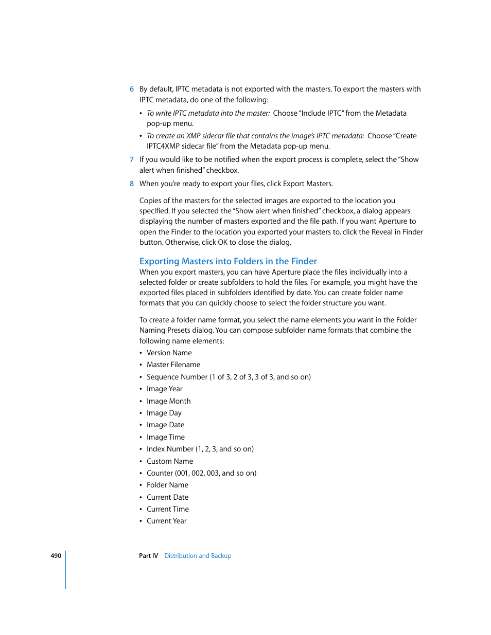 Exporting masters into folders in the finder | Apple Aperture 2 User Manual | Page 490 / 701