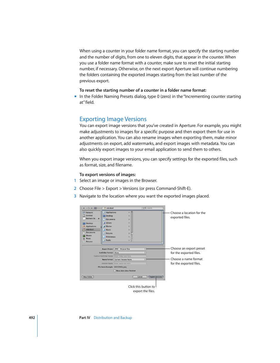 Exporting image versions, P. 492) | Apple Aperture 2 User Manual | Page 492 / 701