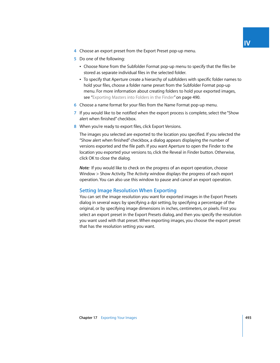 Setting image resolution when exporting | Apple Aperture 2 User Manual | Page 493 / 701