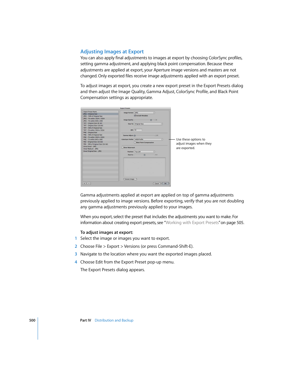 Adjusting images at export | Apple Aperture 2 User Manual | Page 500 / 701