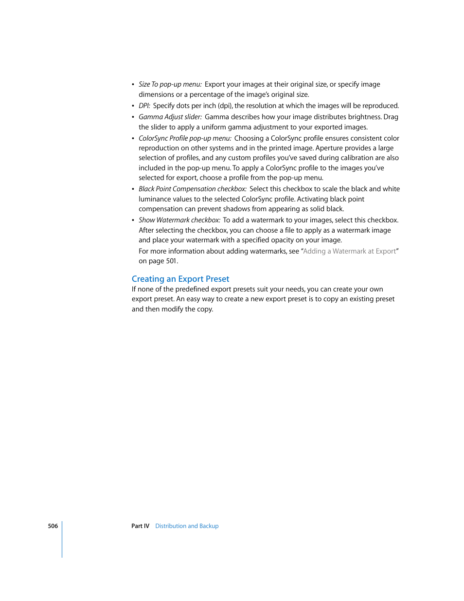 Creating an export preset | Apple Aperture 2 User Manual | Page 506 / 701