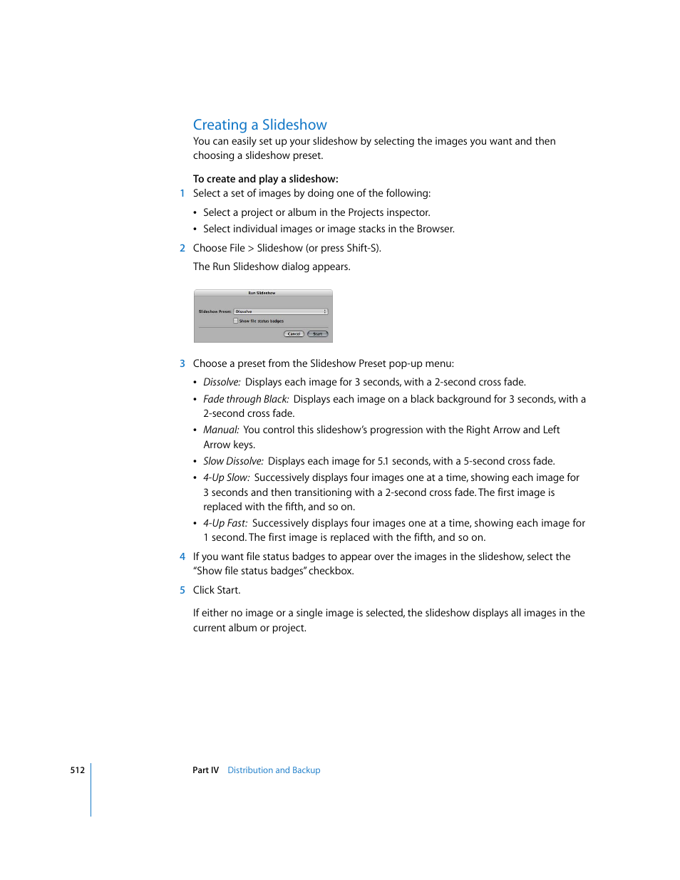 Creating a slideshow, P. 512) | Apple Aperture 2 User Manual | Page 512 / 701