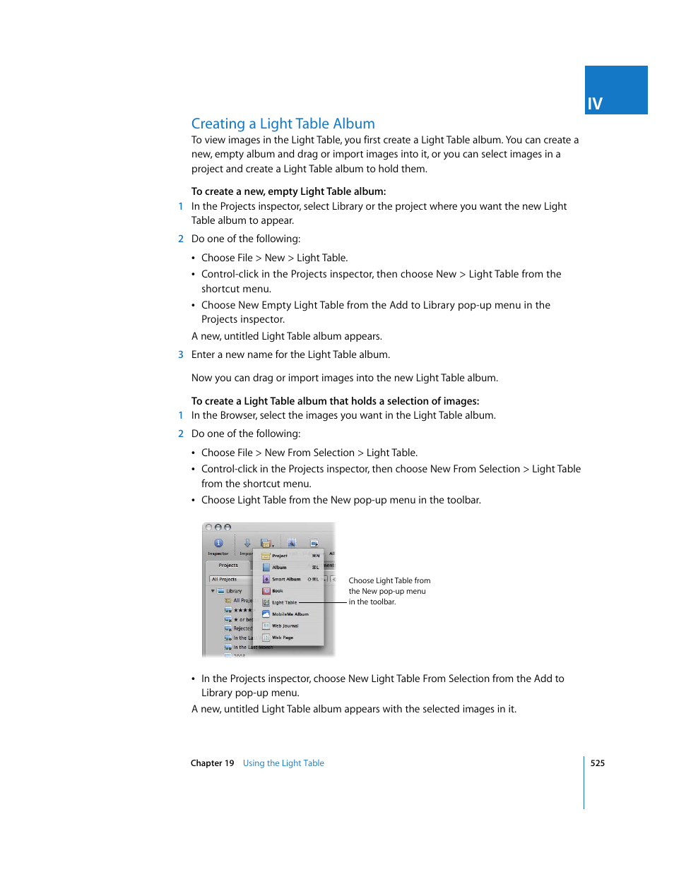 Creating a light table album, P. 525) | Apple Aperture 2 User Manual | Page 525 / 701