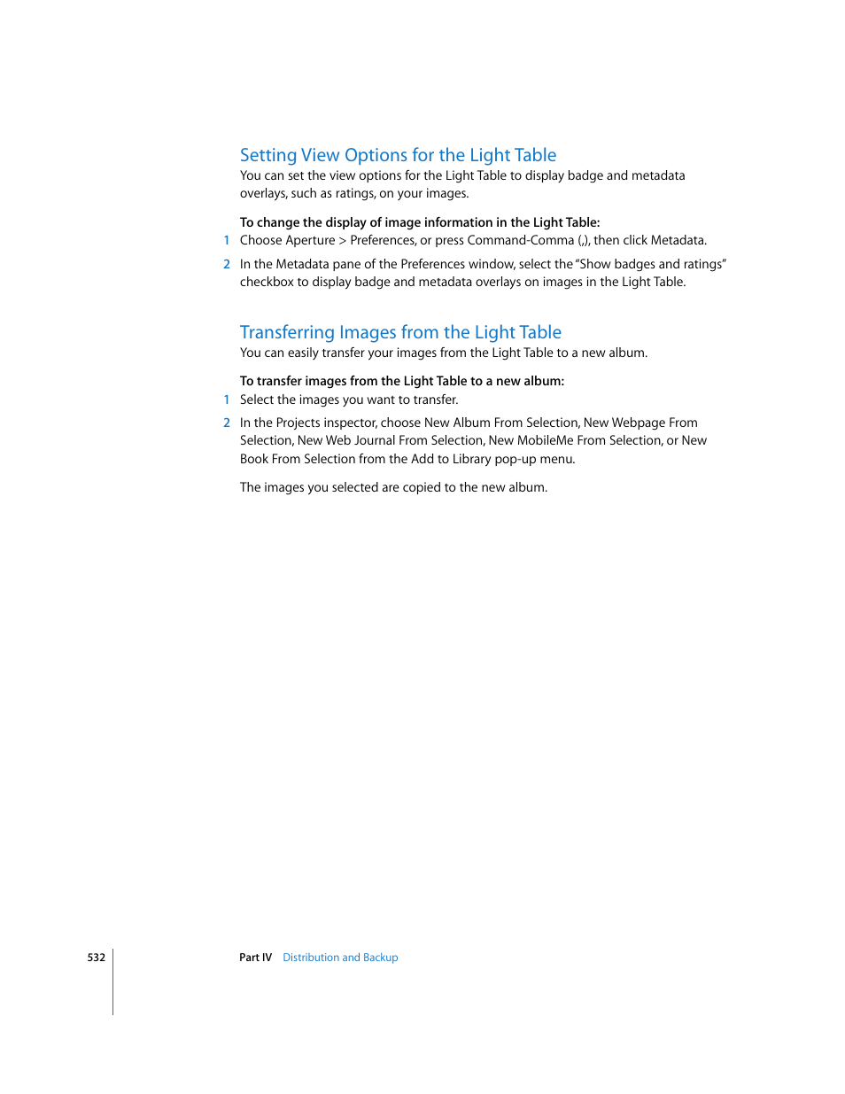Setting view options for the light table, Transferring images from the light table, P. 532) | Apple Aperture 2 User Manual | Page 532 / 701