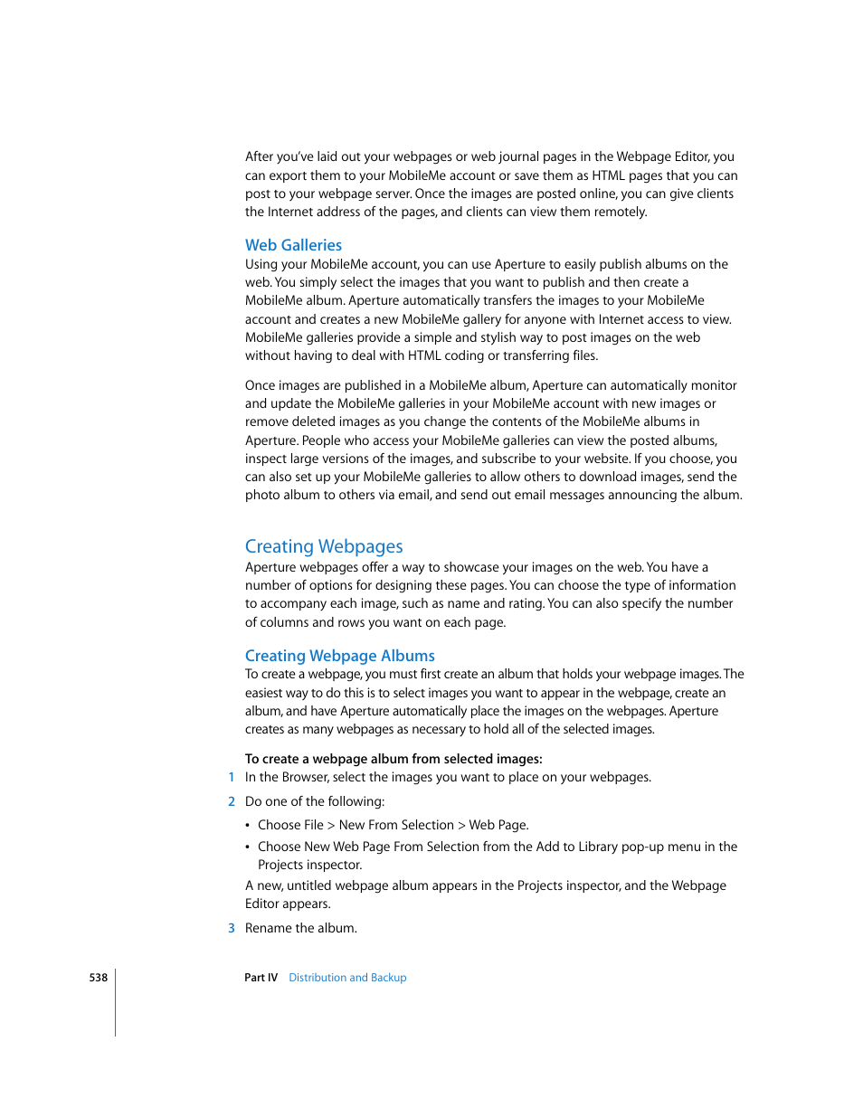 Web galleries, P. 538), Creating webpages | Apple Aperture 2 User Manual | Page 538 / 701