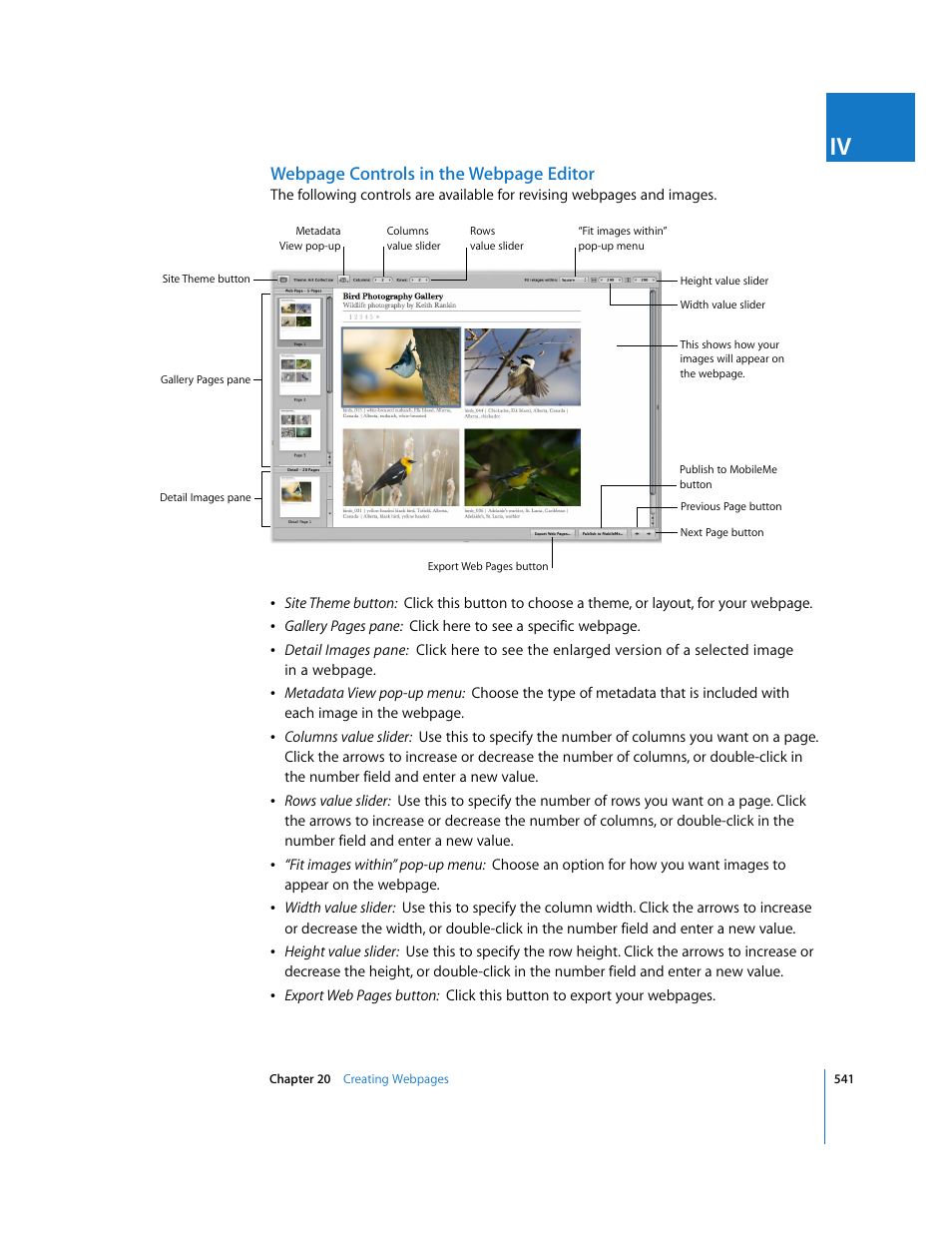 Webpage controls in the webpage editor | Apple Aperture 2 User Manual | Page 541 / 701