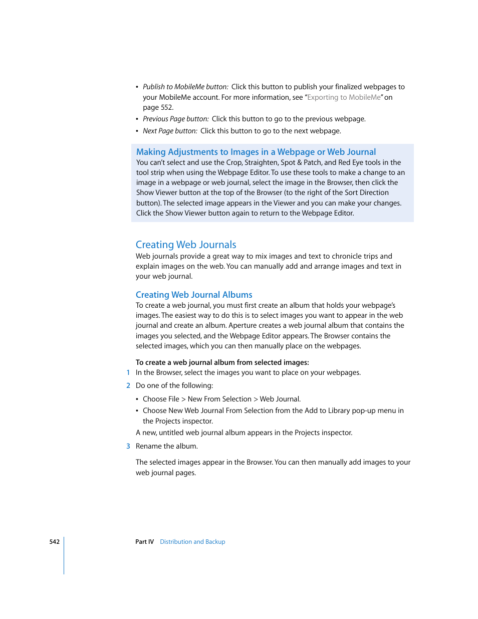 Creating web journals, Creating web journal albums, P. 542) | Apple Aperture 2 User Manual | Page 542 / 701