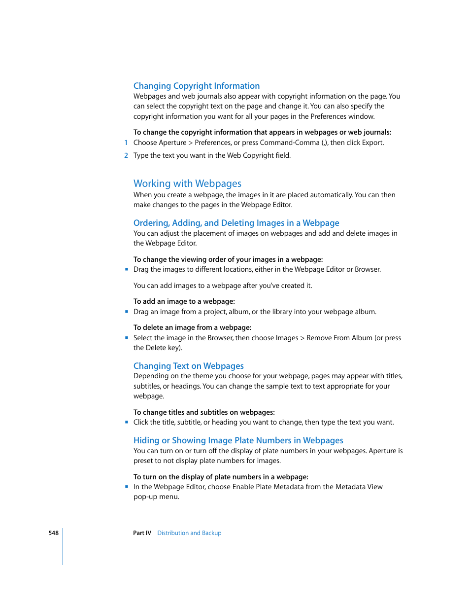 Changing copyright information, P. 548), Working with webpages | Apple Aperture 2 User Manual | Page 548 / 701