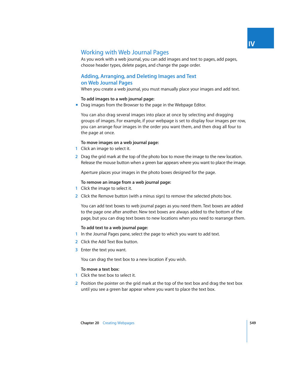P. 549), Working with web journal pages | Apple Aperture 2 User Manual | Page 549 / 701