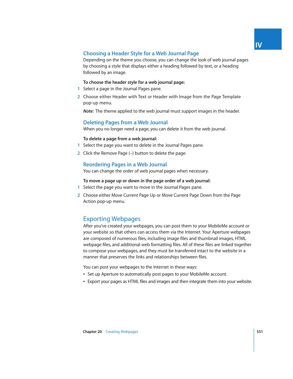 P. 551), Exporting webpages | Apple Aperture 2 User Manual | Page 551 / 701