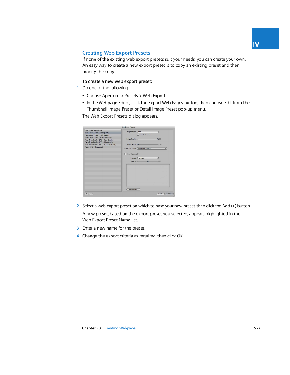 Creating web export presets | Apple Aperture 2 User Manual | Page 557 / 701