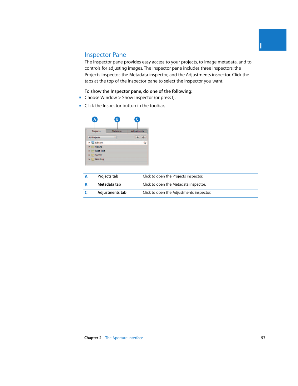 Inspector pane, P. 57) | Apple Aperture 2 User Manual | Page 57 / 701