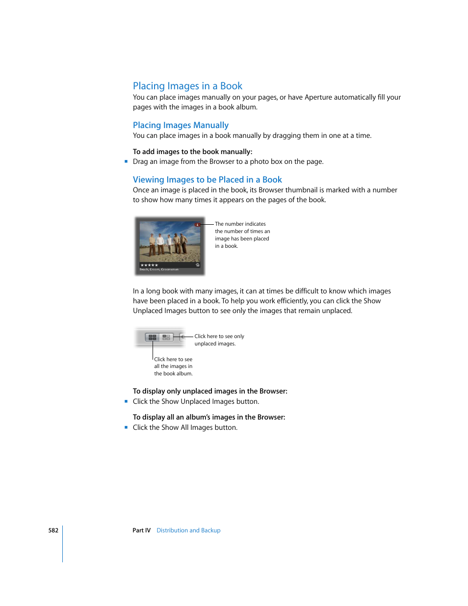 Placing images in a book, Placing images manually, Viewing images to be placed in a book | P. 582) | Apple Aperture 2 User Manual | Page 582 / 701