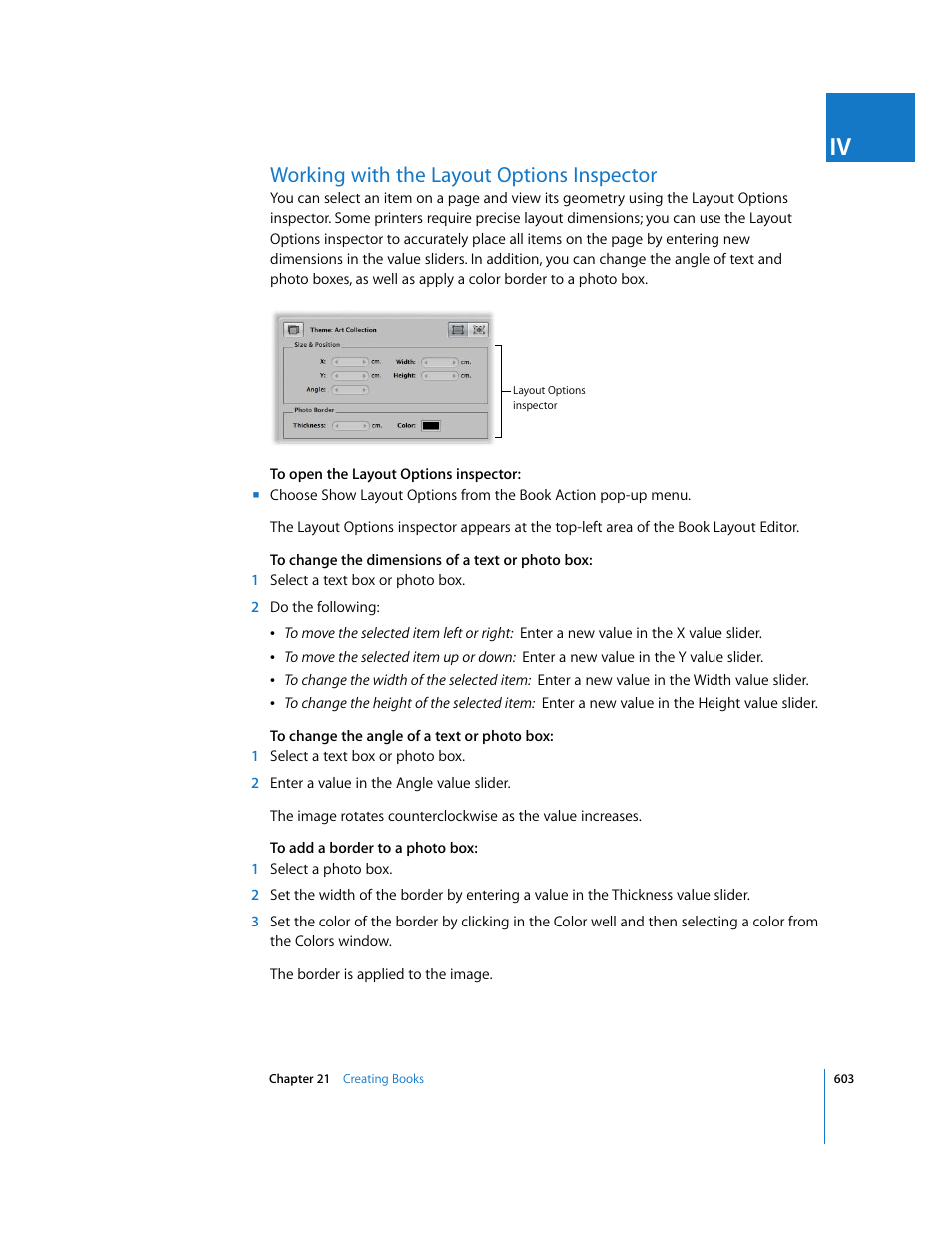 Working with the layout options inspector, P. 603) | Apple Aperture 2 User Manual | Page 603 / 701