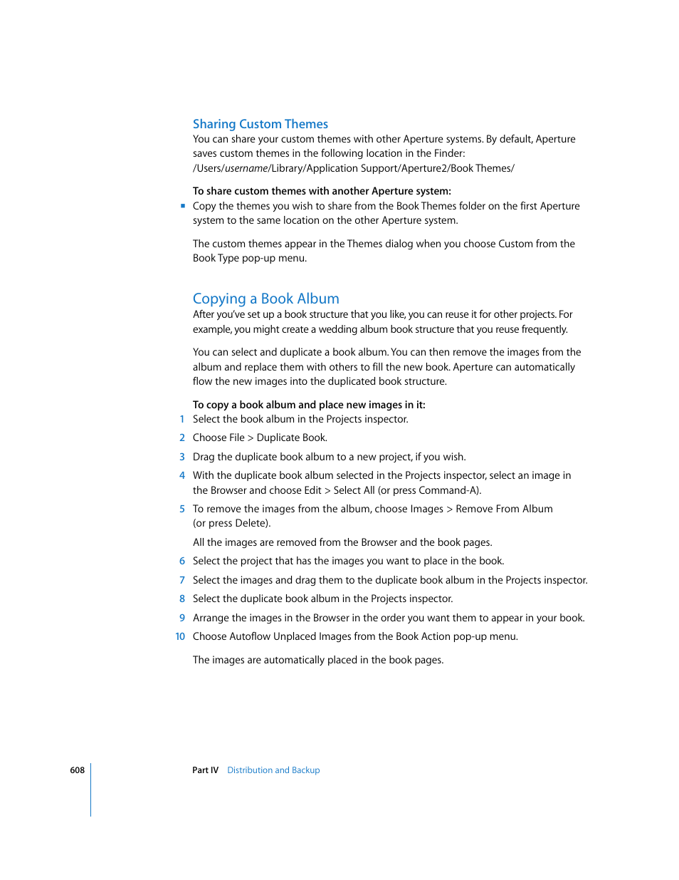 Sharing custom themes, Copying a book album, P. 608) | Apple Aperture 2 User Manual | Page 608 / 701