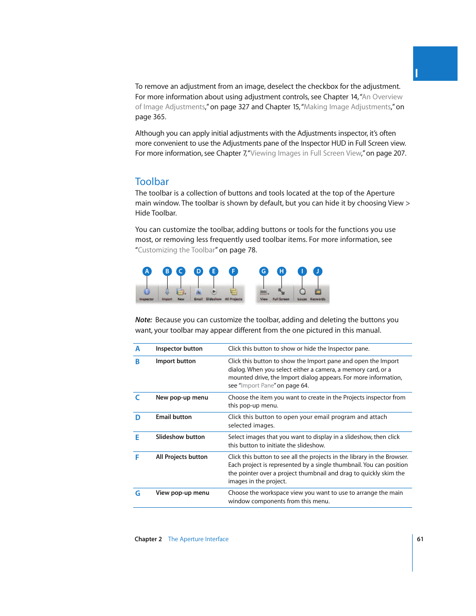Toolbar, P. 61) | Apple Aperture 2 User Manual | Page 61 / 701
