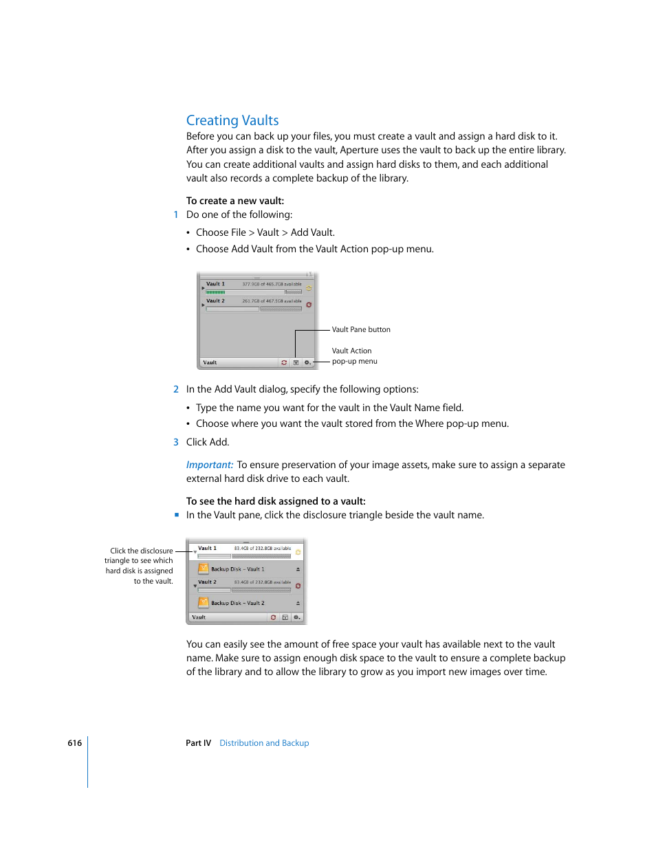 Creating vaults, P. 616) | Apple Aperture 2 User Manual | Page 616 / 701