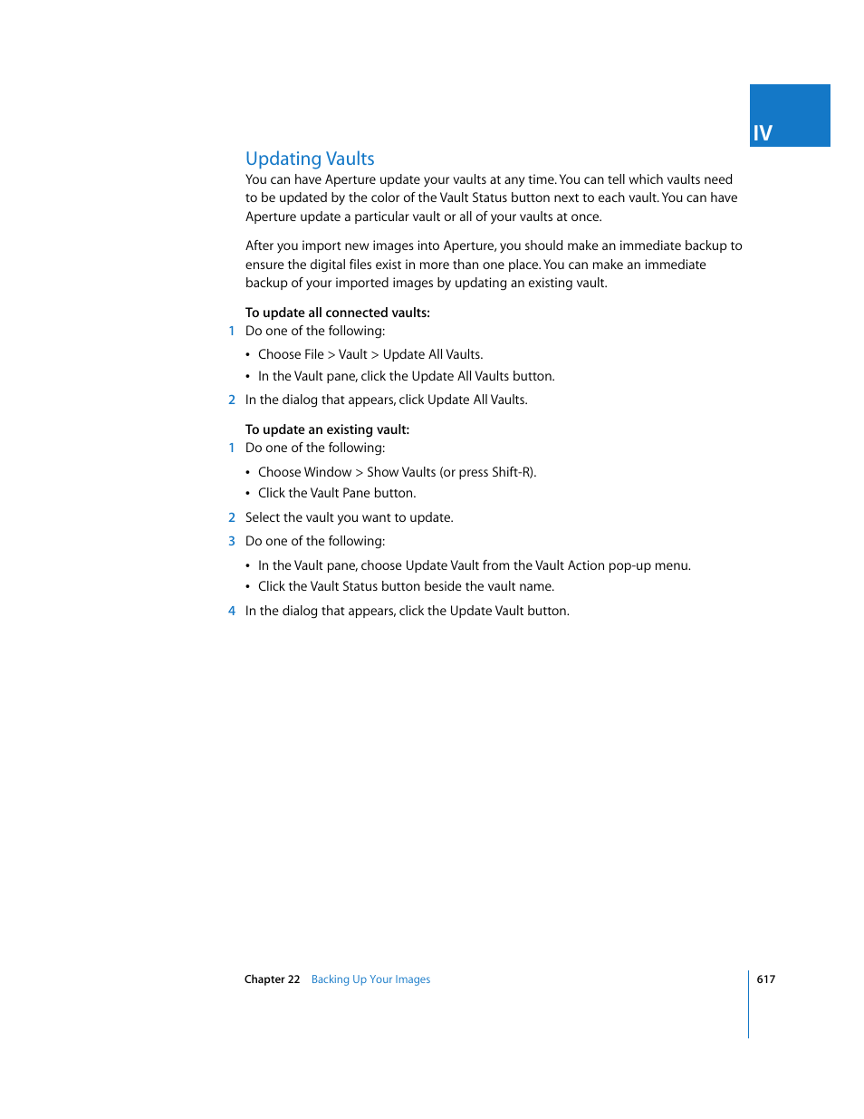 Updating vaults, P. 617) | Apple Aperture 2 User Manual | Page 617 / 701