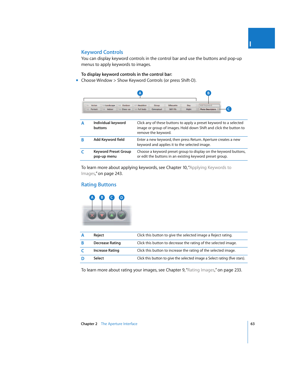 Keyword controls, Rating buttons | Apple Aperture 2 User Manual | Page 63 / 701